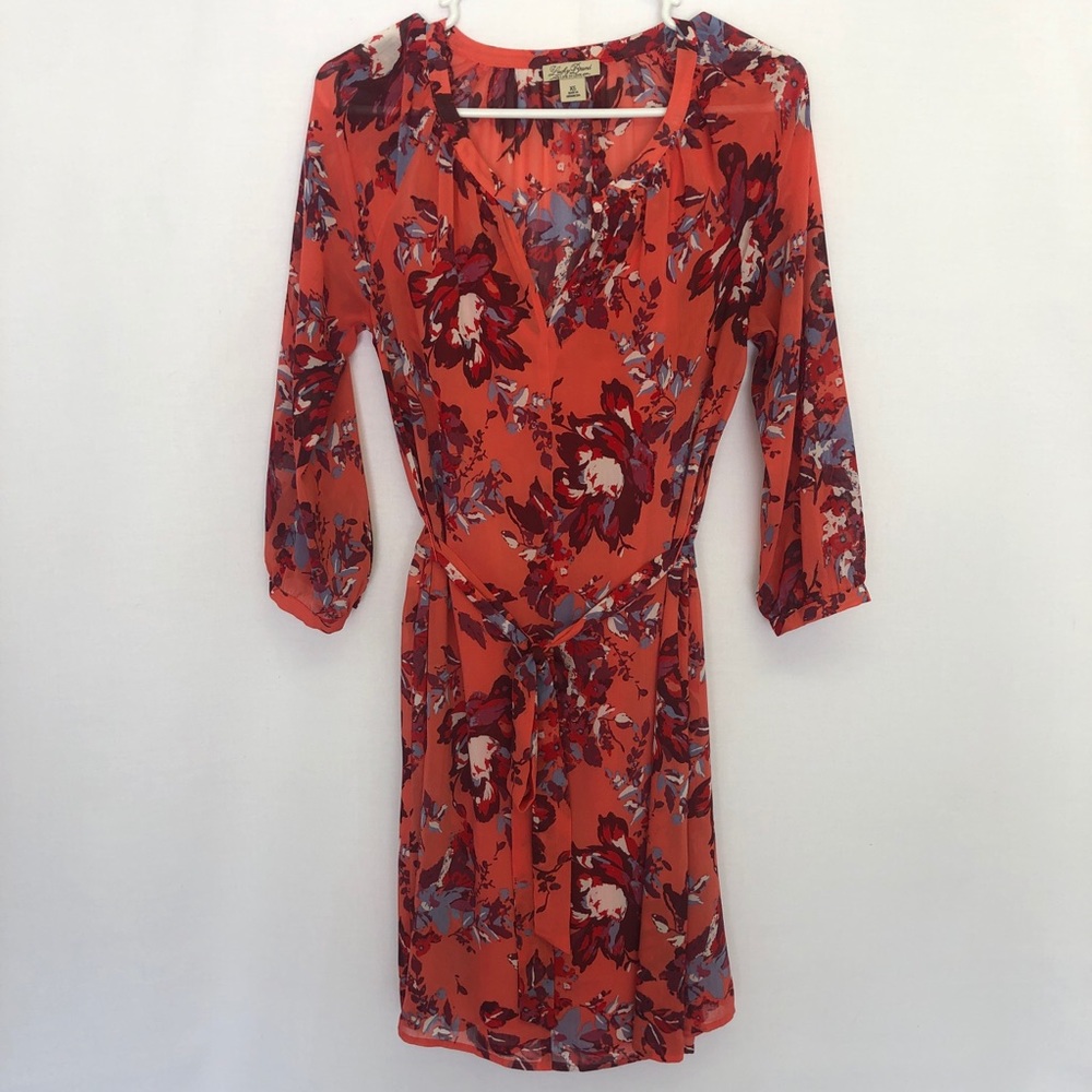 Lucky Brand Floral Quarter Sleeve Sheer Summer Dress
